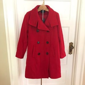 NWT Ann Taylor Wool Blend Double Breasted Red Peacoat Size Petite Medium